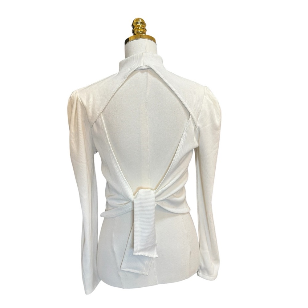 Mi Ami Ribbed Turtleneck Open Back Tie Top Cream Size L